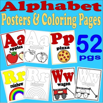 Preview of Alphabet Posters & Coloring Pages Preschool Kindergarten Classroom Library Decor