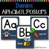 Classroom Decor Alphabet Posters - Denim Background ABC