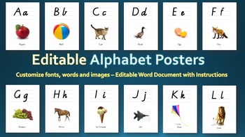 Preview of Alphabet Posters | Editable | Charts | Classroom Decor | Writing | Letters