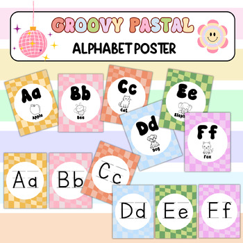 Preview of Alphabet Posters Groovy Pastel Classroom Decor