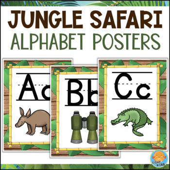 Preview of Jungle Safari Alphabet Letters Wild Animals Theme Classroom Decor Posters