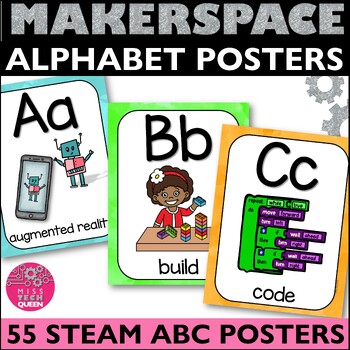 Preview of Makerspace Posters Alphabet STEM Posters Classroom Decor Makerspace Signs ABCs