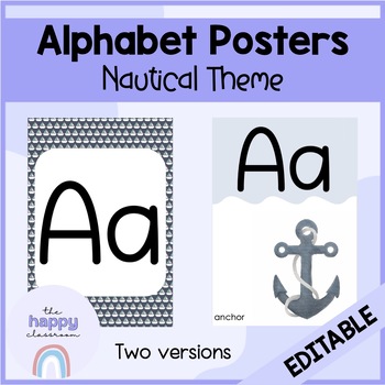 Preview of Alphabet Posters Nautical Theme Editable