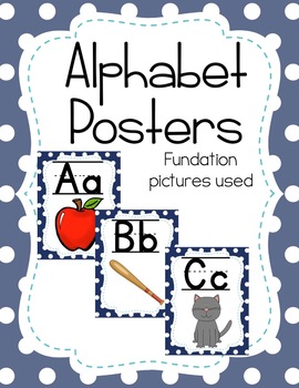 Preview of Alphabet Posters - Navy Blue Polka Dots
