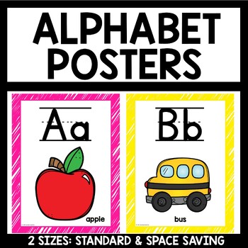 Preview of Alphabet Posters Neon Scribble Classroom Decor