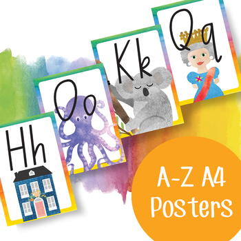 Preview of Alphabet Posters Rainbow for Classroom Decor original illustrations