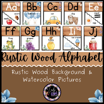 Preview of Alphabet Posters Wood Background and Watercolor Pictures