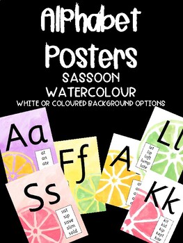 Preview of Alphabet Posters - Sassoon Font - Watercolour - decodable examples