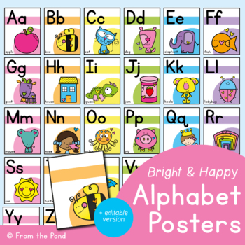 Preview of Alphabet Posters Rainbow Editable Classroom Decor