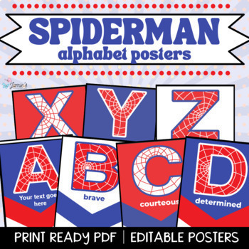 Preview of Alphabet Posters: Spiderman-themed - Print & Digital Classroom Decoration