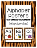 Classroom Decor Alphabet Posters - Tiger Print - With Pict