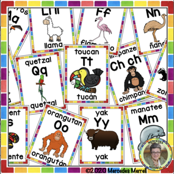 Alphabet Posters Using Animal Cognates English Spanish by Mercedes Merrell