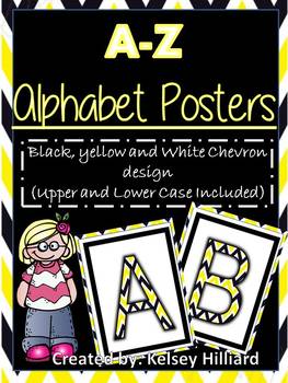 Preview of Alphabet Posters (White, Yellow and Black Chevron Design) Upper and Lower Case