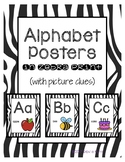 Classroom Decor Alphabet Posters - Zebra Print - With Pict