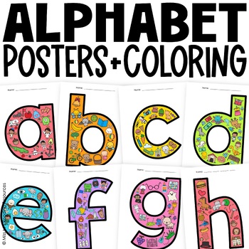 Preview of Alphabet Posters and Coloring Pages | Lowercase Bulletin Board Letters