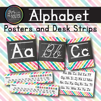 Alphabet Posters and Desk Strips (Colorful Stripe Dots) by Art With Mrs ...