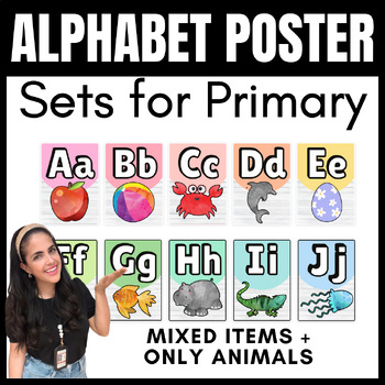 Preview of Alphabet Posters in Pastel Rainbow Colors - 2 different sets for primary!