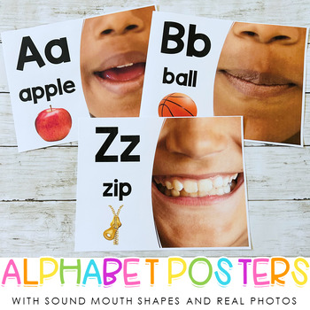 Preview of Alphabet Posters with Sound Mouth Shapes & Real Photos - Science of Reading