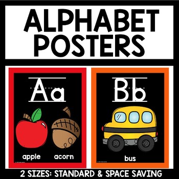 Preview of Chalkboard Classroom Decor Alphabet Posters Primary Colors