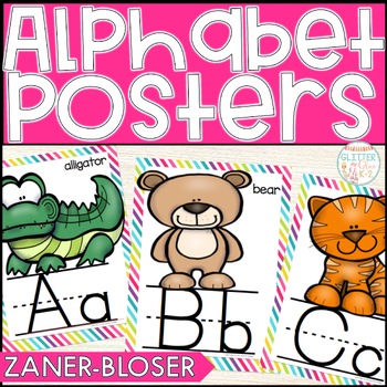 Preview of Alphabet Posters - Rainbow Border & White Background - Colorful Classroom Decor