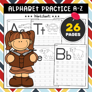 Preview of Alphabet Practice A-Z Letter, Trace Primary Alphabet Writing (Upper & Lowercase)