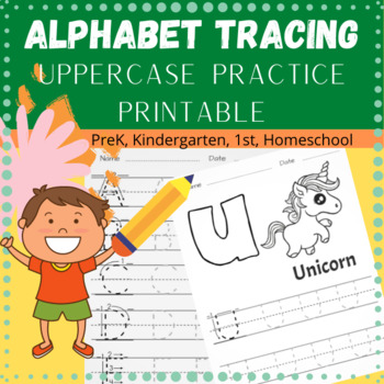 Preview of Alphabet Uppercase Practice Pages, Letters Tracing Worksheets