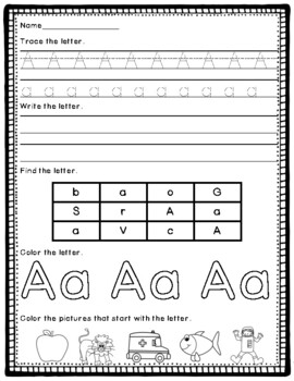 Preview of Alphabet Practice Pages- Tracing, Writing, Coloring, Beginning Sounds and More!