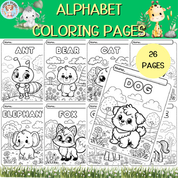 Preview of Alphabet Coloring Pages A-Z - 26 Fun and Educational Animal-Themed Printables.