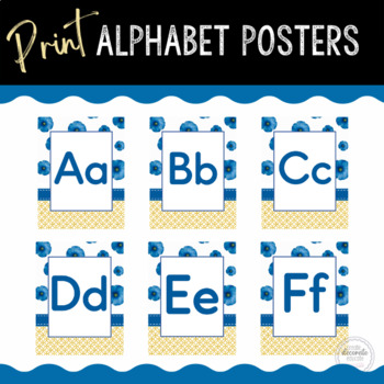 Preview of Alphabet Printable Letters | Print Alphabet | Blue Floral Collection