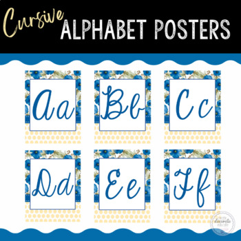 Preview of Alphabet Printable Letters | Whole Cursive Alphabet | Blue Floral Collection