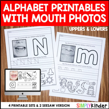 Preview of Alphabet Printables with Mouth Pictures for Letter Tracing with Alphabet Seesaw