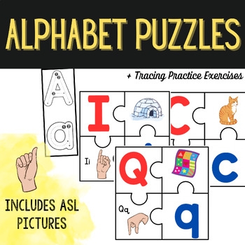 Preview of Alphabet Puzzles + ASL visuals! Small Groups & Centers Activity + Tracing Cards