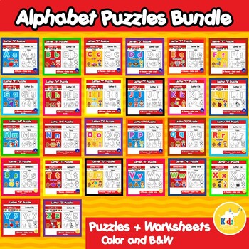 Preview of Alphabet Puzzles Growing Bundle / Theme Mario bros + Bonus (Worksheets)