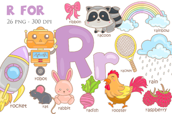 Preview of Alphabet R for Study Vocabulary Reading School Lesson Clipart Illustration