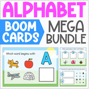 Preview of Alphabet Review Boom Cards MEGA BUNDLE - Beginning Sounds and Letter Recognition