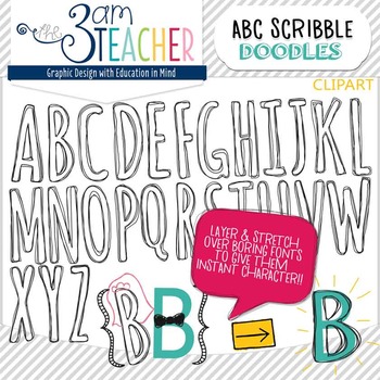 Preview of Alphabet Scribble Doodle Letter Clipart Set