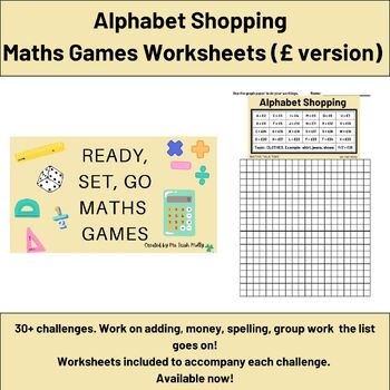 Preview of Alphabet Shopping Worksheets £ Version - Ready, Set, Go Maths Games