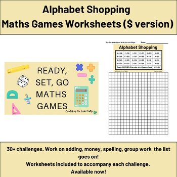 Preview of Alphabet Shopping Worksheets $ Version - Ready, Set, Go Maths Games