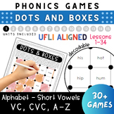 Alphabet, Short Vowel, VC, CVC! Phonics Games: Dots & Boxe
