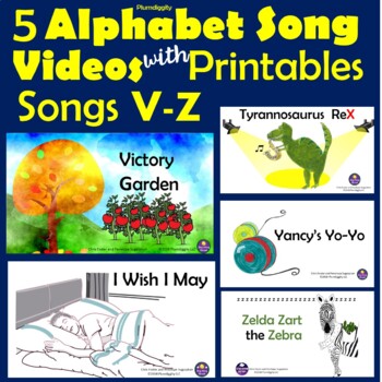 Preview of Alphabet Song Videos and Printables for V - Z  Bundled