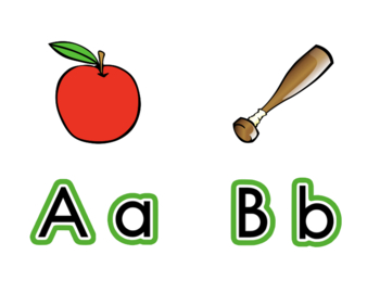 Alphabet Sound Picture Cards, A-Z, Roman Word Bubbling, CVI, Green Outline