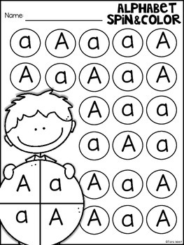 Alphabet Spin and Color Sheets by Tara West | Teachers Pay Teachers