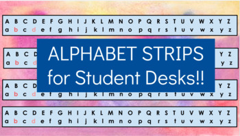 Preview of Alphabet Strips for Students' Desks- WATERCOLOR 