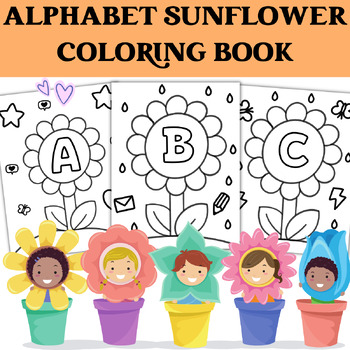 Preview of Alphabet Sunflower Coloring Book & Pages for Kids. A- Z Sunflower