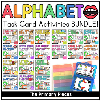 Preview of Alphabet Task Cards BUNDLE Alphabet Task Boxes Letters and Sounds