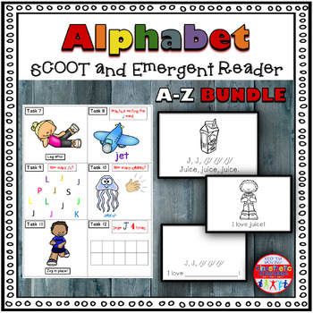 Preview of Alphabet Task Cards and Emergent Reader Activity A-Z BUNDLE