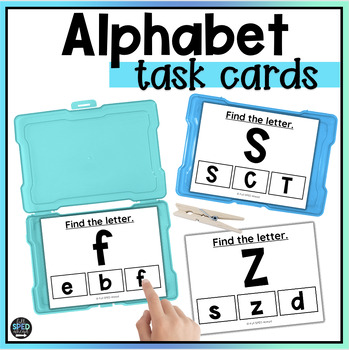 Preview of Alphabet Identification Basic Skills Reading Task Cards Center Special Education