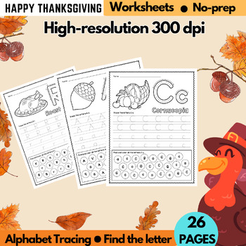 Preview of Alphabet Thanksgiving Fun packet  -letter tracing worksheets-fall line tracing