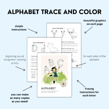 Alphabet Trace and Color Worksheets by Sweet Little Hops | TPT