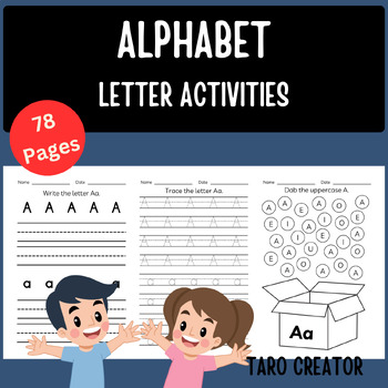 Preview of Alphabet Tracing, Alphabet Writing, Dab uppercase lowercase Practice Worksheets